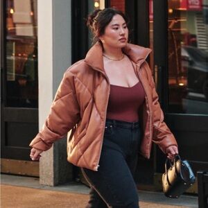 Brown Quilted Vegan Leather Jacket